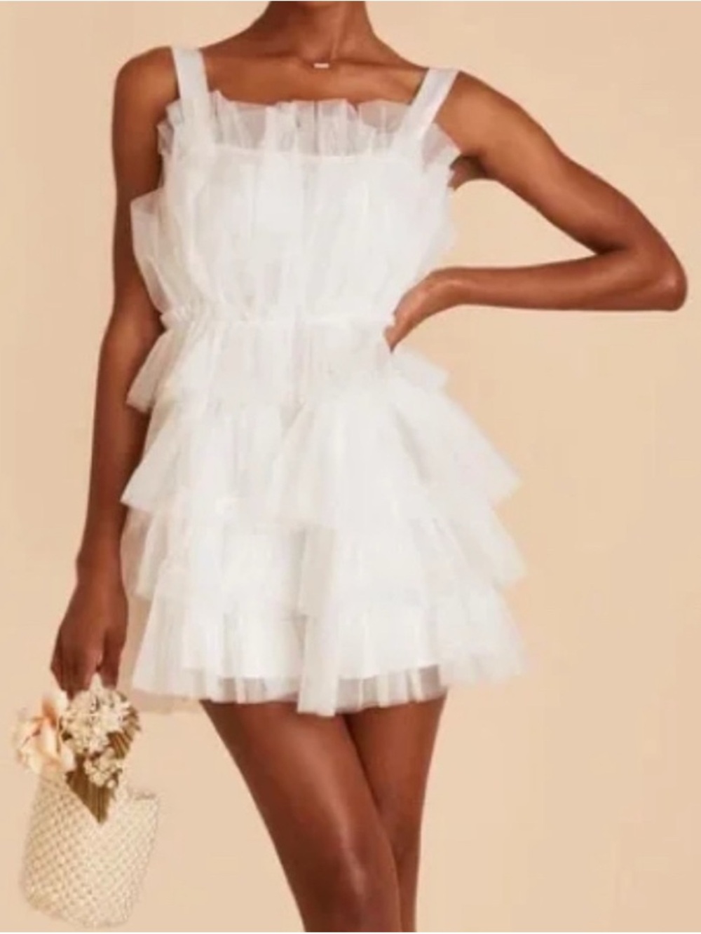 Storia White Tiered Tulle Mini Dress - Picture 1 of 2